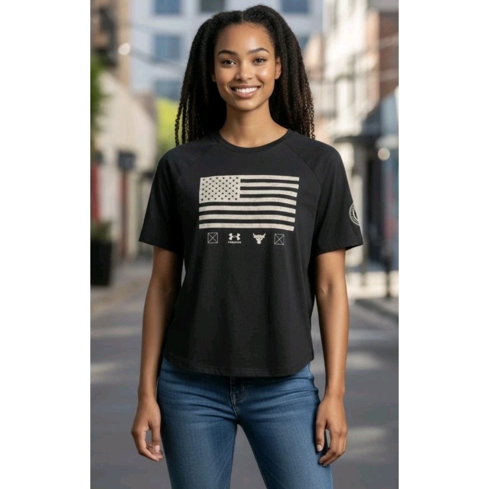 Under Armour Women's Rock Veterans‎ Day Short Sleeve Tee Black SZ M Loose Fit